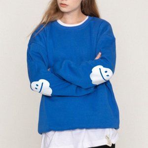 NWT Korean Style WConcept White Clip Sweatshirt in Cobalt Blue Size S